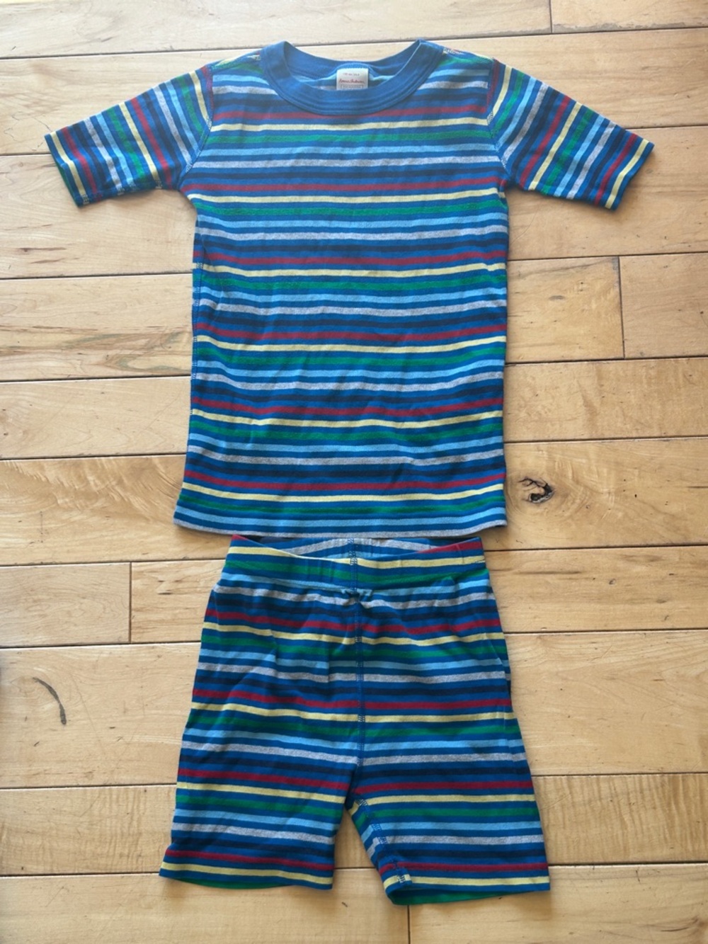 Hanna Andersson Blue Multi Stripe Short Sleeve Pajama Set Size 130 (8)